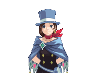 a girl wearing a blue top hat and a blue cape
