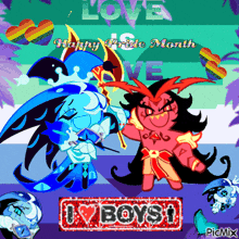 a happy pride month greeting with a couple of cartoon characters