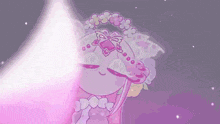 a cartoon character is wearing a pink dress and a pink crown .