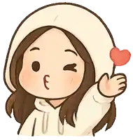 a cartoon drawing of a girl with a heart in her hand