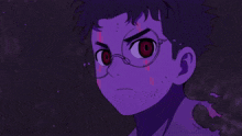a purple cartoon character with red eyes and a huge mouth