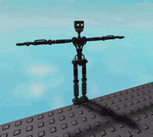 a robot is standing on top of a brick platform