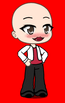 a cartoon character with a bald head and red lips