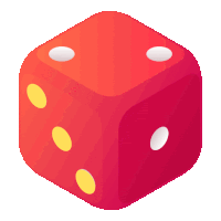 a red dice with three yellow dots on it shows the number 1