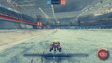 a rocket league game is being played on a large stadium