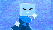 a drawing of a blue cube with a scarf around his neck and a youtube logo