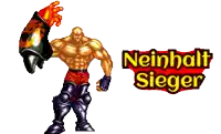 a video game character is next to a sign that says neinhalt sieger