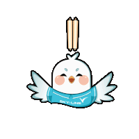 a bird wearing a blue sky-line shirt is holding a happy birthday banner