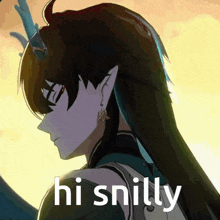 a drawing of a girl with long hair and the words hi snilly