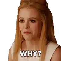 a woman in a white dress is asking the question why