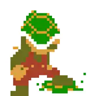 a pixel art of a person with a green hat