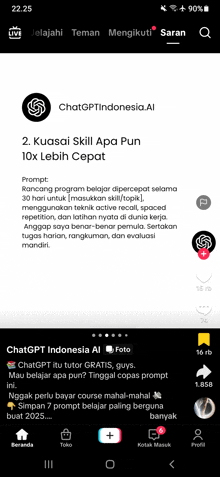 a screenshot of a chat gpt indonesia app on a phone