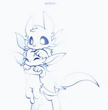 a drawing of a cat holding another cat with the name satori written on the bottom
