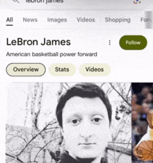 a google search for lebron james shows a picture of a man