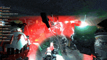 a screenshot of a video game shows a robot being attacked by a group of people