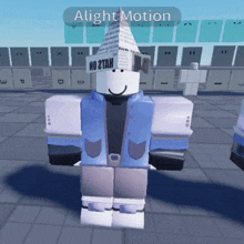 a cartoon character with a cone on his head and the words " alight motion " above him