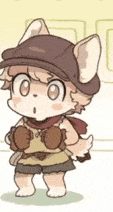 a drawing of a furry character wearing a hat and scarf .