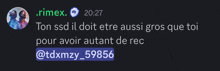 a screenshot of a discord conversation between .rimex and @tdxmzy_59856