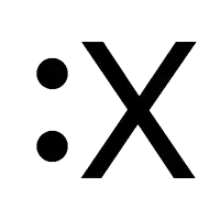 a black letter x with two dots on it on a white background