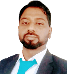 a man with a beard wearing a blue tie