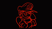 a drawing of mario wearing a hat with the letter m on it .