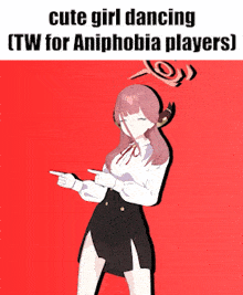 a picture of a girl dancing with a caption that says cute girl dancing ( tw for aniphobia players )