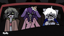 three cartoon characters are sitting in a car with a caption that says " paperclip " at the bottom