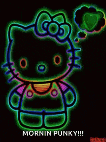 hello kitty is glowing in the dark and has a heart in her head .