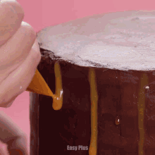 a close up of a cake with easy plus written on it