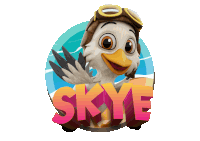 a cartoon duck with the name skye behind it
