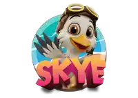 a cartoon duck with the name skye behind it