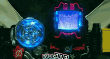a toy that says ' evolside ' on it is sitting on a table