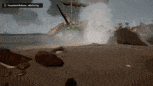 a screenshot of a video game shows a shipwreck and a message that says " vanquished redrum "