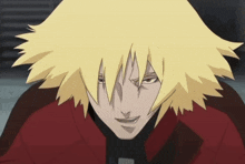 a close up of a cartoon character with blonde hair