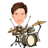a cartoon of a man playing the drums with his eyes closed