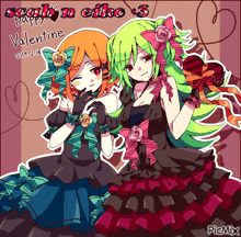 a valentine 's day greeting card with two girls