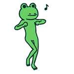 a green frog is dancing with a music note .