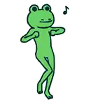 a green frog is dancing with a music note .
