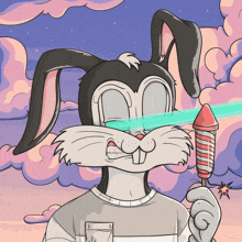 a cartoon of a rabbit holding a firework rocket