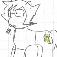 a black and white drawing of a pony with glasses and a yellow tail .