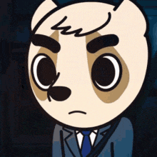 a close up of a cartoon character wearing a suit and tie with an angry look on his face