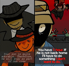 a cartoon of a man wearing a hat that says team cool kid on it