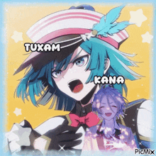 a picture of a girl with blue hair and the name kana