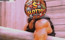 a man with a balloon on his head that says slotto