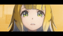 a close up of a girl 's face with yellow hair