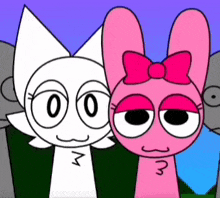 a white cat and a pink bunny are standing next to each other .