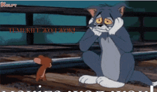 a cartoon of tom and jerry sitting next to each other with a caption that says " temkiit kol kok "