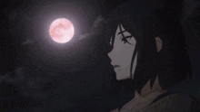 a girl with a mask on her face looks at a full moon