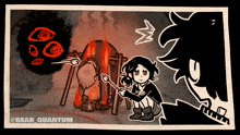 a black and white drawing of a man and a girl with the hashtag bear quantum