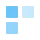 three blue squares are stacked on top of each other on a white surface .